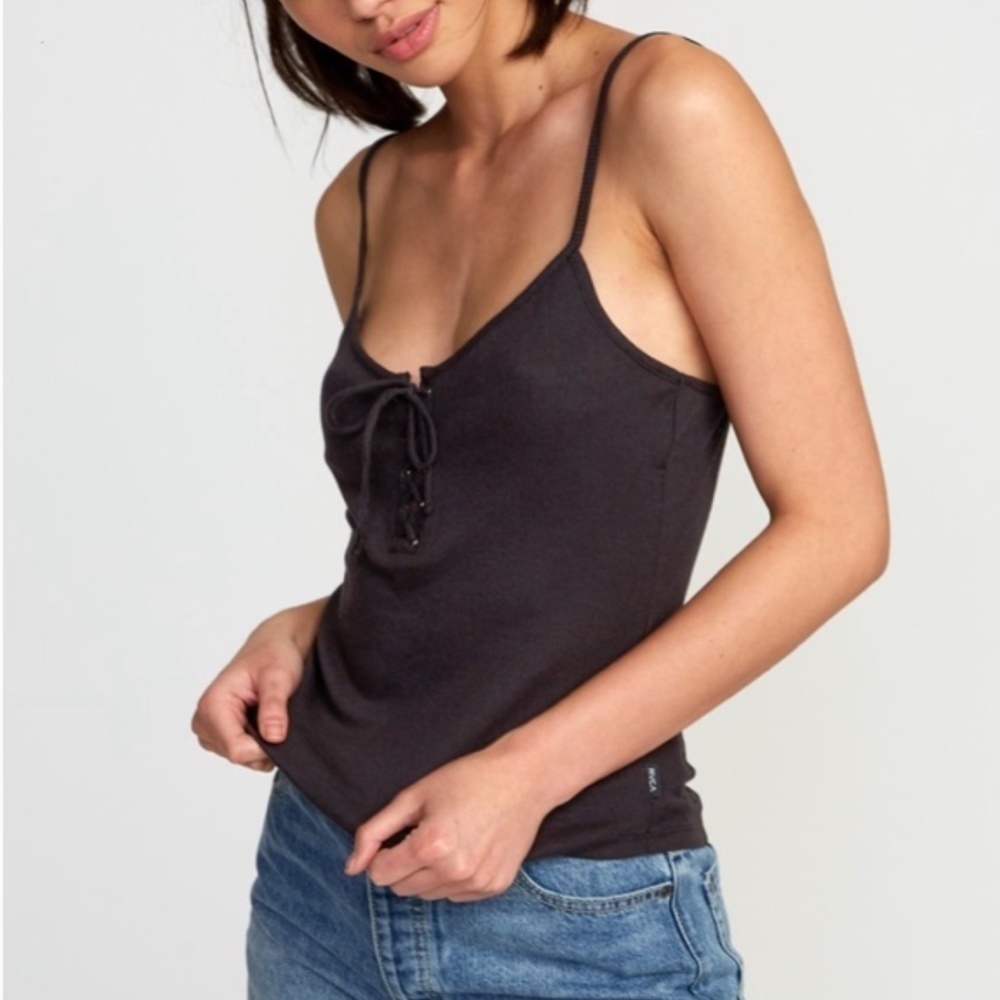 NWT RVCA HINGED LACE-UP CAMI TANK TOP S